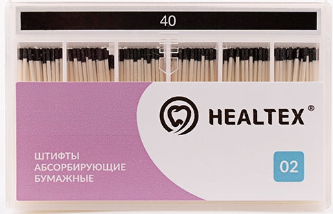 Штифты бумажные абсорбирующие эндоканальные Healtex PST40/2 конусность 02 №40 (уп200шт/10уп/1000уп)*
